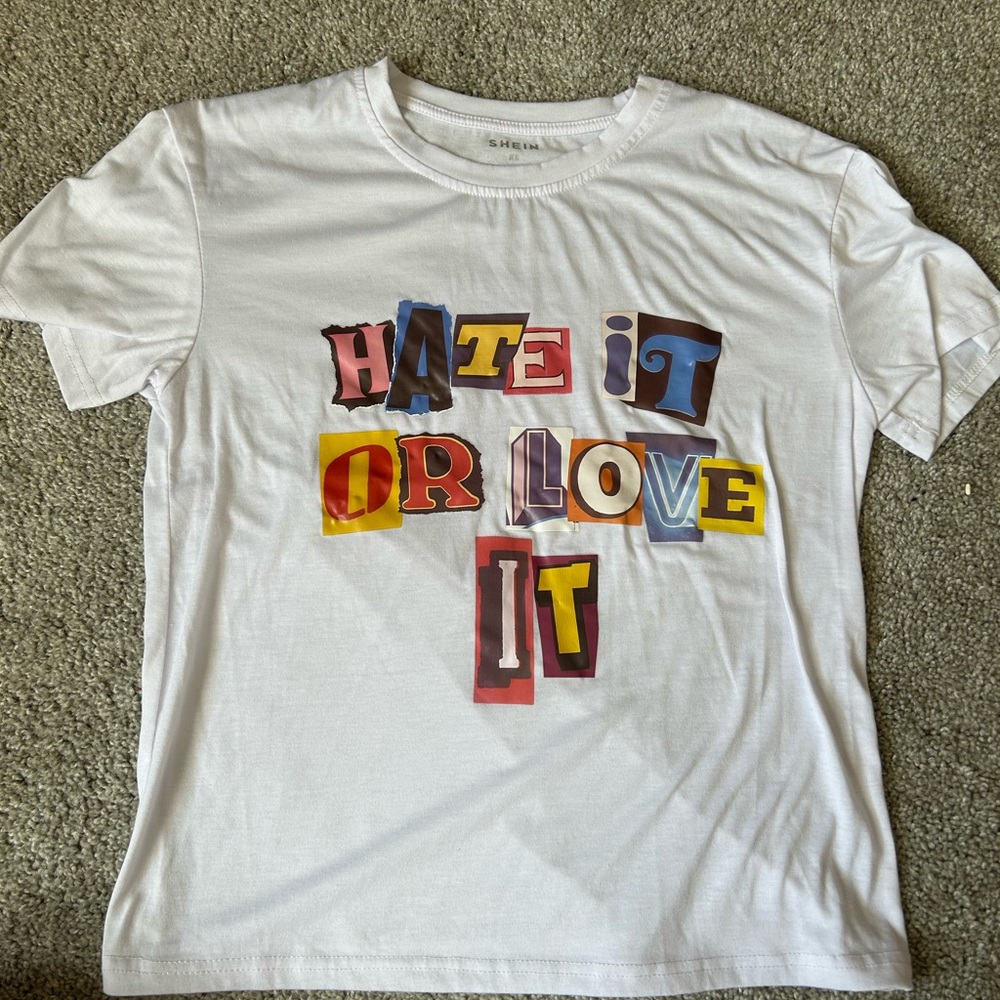 SHEIN White Graphic Tee - Multicolor Text